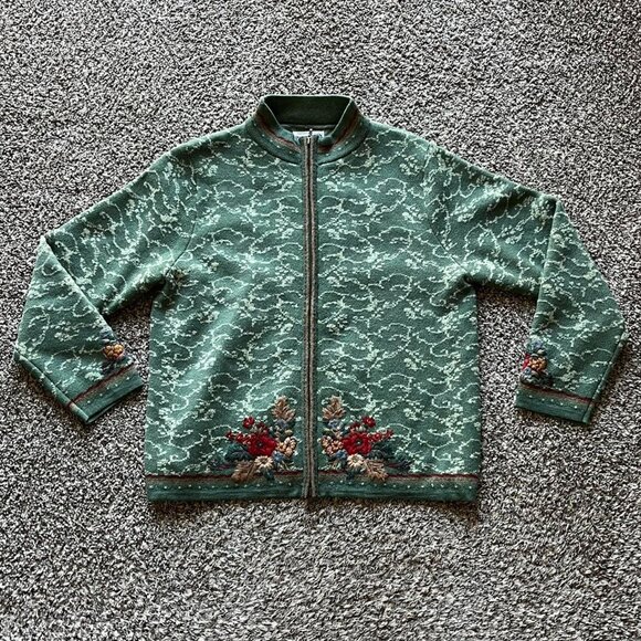 Green Pendleton Floral/Fall Themed Full Zip Up Wool Jacket - Picture 1 of 7